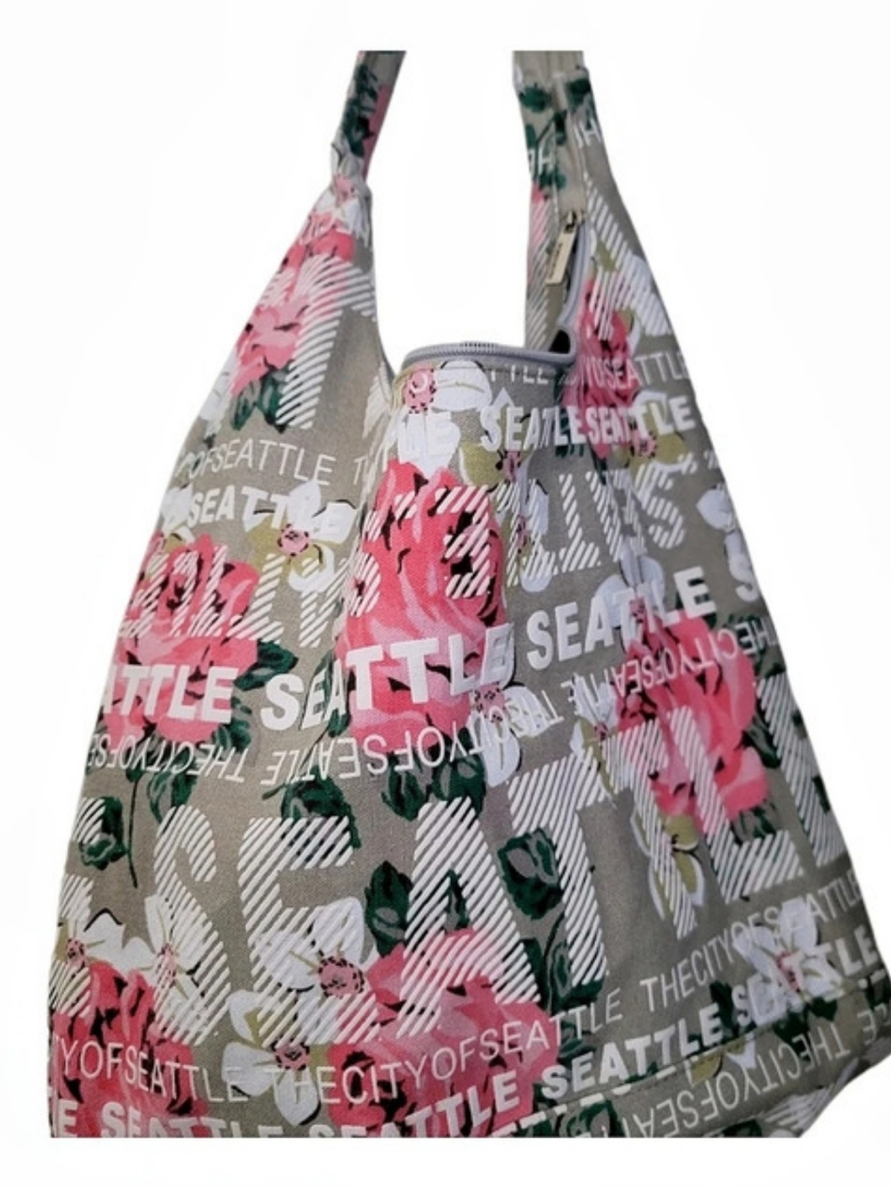 Robin Ruth Seattle Floral Canvas City Bag Tote Gray & Pink
